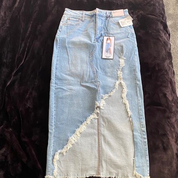 BCBGeneration Dresses & Skirts - BCBGeneration Denim Maxi Skirt with Distressed Details